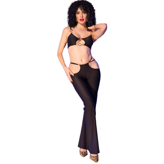 Chilirose CR 4851 – zwarte top en legging met gouden ringdetails
