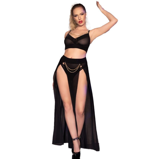 Chilirose CR 4672 – driedelige set met top, lange rok en string